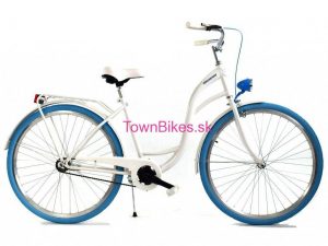 Retro bicykel dámsky mestský 26" 1 prevodový bielo modrý 2019