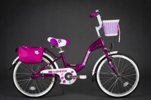 Detský bicykel VANESSA fialový 5+ s košíkom a taškou